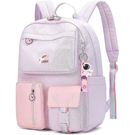 Børne rygsække piger rygsæk til pige grundskole tasker skoletasker til teenager Velegnet til børn i alderen 7-15 (Lilla)