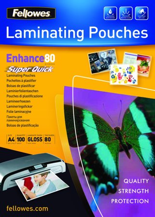 FELLOWES Laminating Pouches SuperQuick Enhance 80 micron - 100-pack - glanset - A4 - lamineringspunger