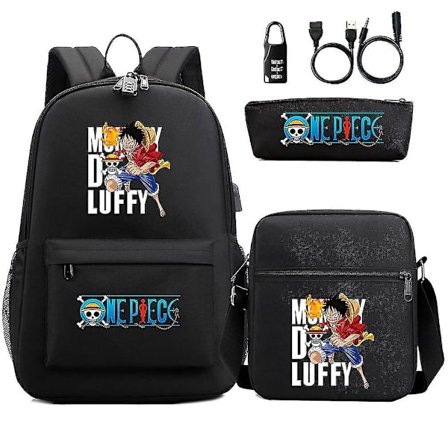 3 stk/sett One Piece Anime Skolesekk Oxford Usb Skoleveske Med Messenger Bag Og Blyantveske