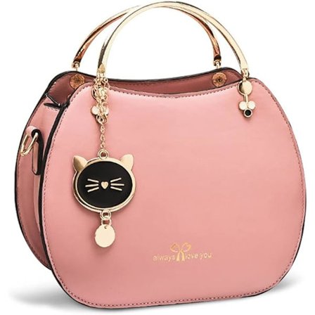 Dametøj Tophåndtag Tasker Crossbody Taske Piger Damer Runde Skuldertasker PU Læder Messenger Tasker Sød Håndtaske Pung med Kat Vedhæng