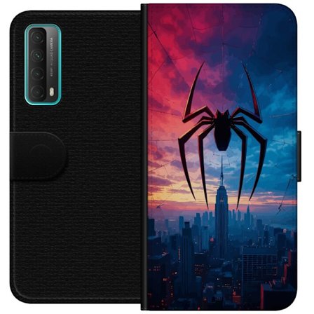 Yhteensopiva Lompakkokotelo Huawei Huawei P smart 2021 Tyylikäs hämähäkki kaupungin horisontin yläpuolella dramaattisessa auringonlaskussa, graaf