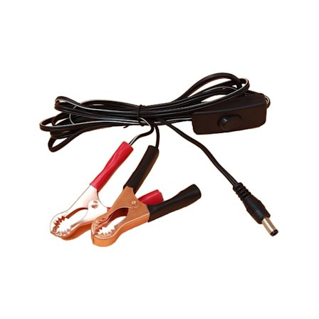Kaksinkertainen alligaattoripidike 5,5x2,1 mm:n urosliittimeen latauskaapeli, jossa on virtakytkin 1V-36V laitteiden virtajohdolle