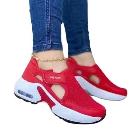 Ortopediska luftdämpade flygande vävda sneakers för damer, för parpromenader, storlek 40, röd