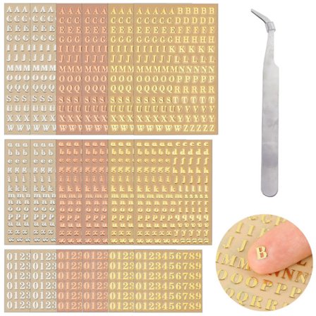 Mini Bogstav Klistermærker til DIY Håndværk, Selvklæbende Bogstaver Epoxy Resin Støbning Dekoration, Glitter Legering Vandtæt 3D Skinnende Effekt 