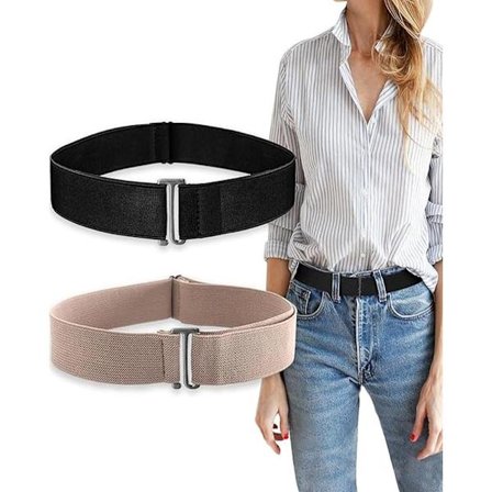 2 stk. Usynligt Strækbælte til Kvinder, Elastisk Bælte med Justerbart Spænde til Jeans, Bukser og Kjoler