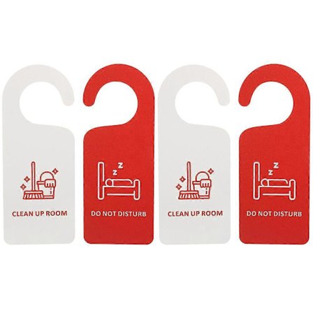 4 stk. Rydd opp-skilt Ikke forstyrr-skilt Dobbeltsidig dørhenger-skilt for hotell
