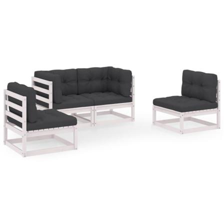 Vidaxl Loungegrupp Med Dynor 4 Delar Massiv Furu Vit