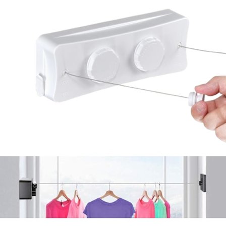 Udtrækkelig tørresnor til altan, 2 x 5,1M Udtrækkelig udendørs tørresnor i rustfrit stål, Udtrækkeligt udendørs tørrestativ, Indendørs væg M