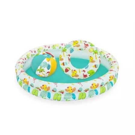 Uppblåsbar Pool med badboll och badring - 122cm/20cm