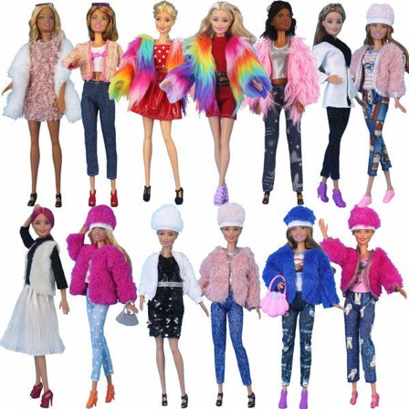 13 sæt Barbie dukkeklær, egnet til 30 cm Barbie dukker, moderigtigt tøj, trøjer, frakker
