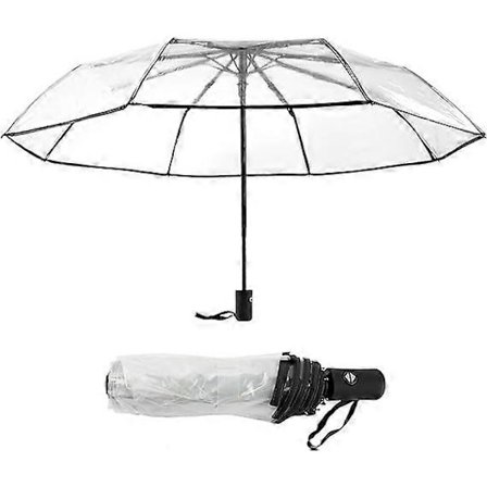 Automatisk sammenleggbar gjennomsiktig paraply, automatisk åpning og lukking gjennomsiktig sammenleggbar paraply