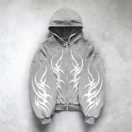 Gothic Punk Grafiskt Tryck Oversized Sweatshirt High Street Harajuku Y2K Streetwear Jacka Herr Hip Hop Retro Casual Dragkedja Hoodie