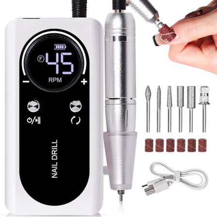 Bærbar elektrisk negleboremaskin oppladbar 45000 manikyr pedikyrsett for hjemme neglepleie høyhastighets negleboremaskin