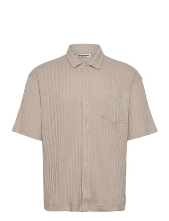 Weekday Knitted Short-Sleeved Button-Up Shirt - Beige - XL
