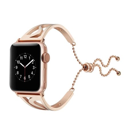Apple Watch Series 4 44mm klassiskt S-format metall klock armband med kedje lås - Ros Guld