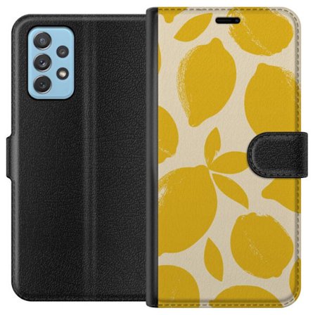 Kompatibelt Plånboksfodral till Samsung Samsung Galaxy A72 5G Citrontryck citroner gula citrusfrukt köksmönster sommar design tapet retro stil fär