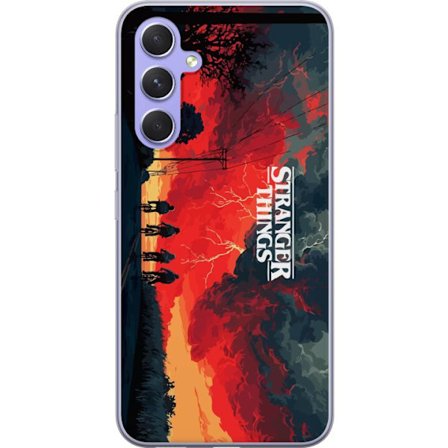 Kompatibelt Mobildeksel til Samsung Galaxy A54 Stranger Things plakatstil med syklende venner, dramatisk himmel og sterkt kontrast, klassisk sci-fi mo