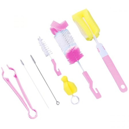 #7-osainen vaaleanpunainen pulloharja- ja olkiharjasarja#