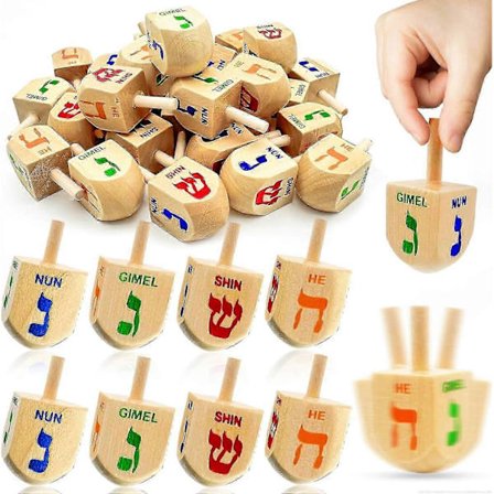 30-pack Trä Hanukkah Dreidels Spel, Hanukkah Gåvor Färgglada Hebreiska Bokstäver Snurrande Leksaker DIY Målade Trä Dreidel