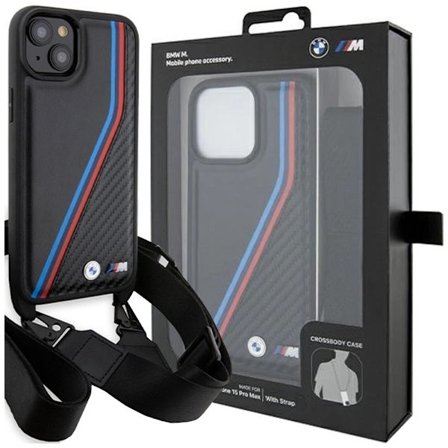 BMW M Edition Carbon Tricolor Lines & Strap Deksel til iPhone 15/14/13 - Svart