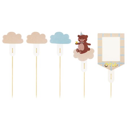 Cake Toppers Teddybjørn 1 år 5-pakning