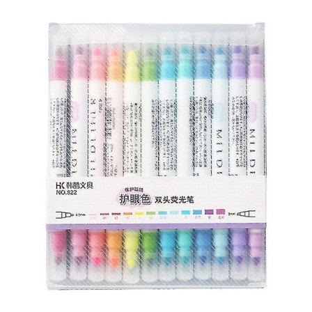 12-farvet highlighter pen med dobbelte spidser