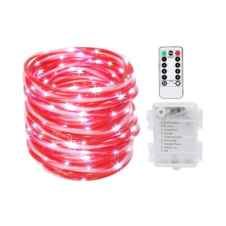 Batteridrivna Slingor, Utomhus Sockerrörsslingor, Vattentäta med Timer, Röd&Vit Sockerrörstub för DIY Bröllop, Fest, Trädgård, Korridor,