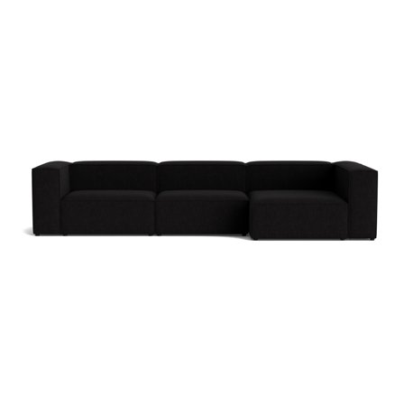 Lissabon chaiselong sofa, højrevendt | Danubio Sort 360cm - 360x130x72cm - Modulsofa med kvalitetsstof, slidstærk ramme & mange lag skum