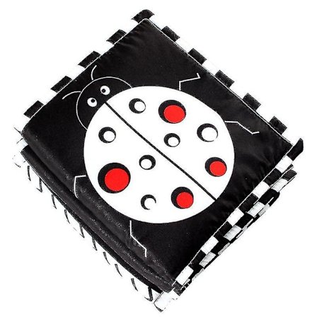 Sort og hvid baby legetøj med høj kontrast - blød babybog til tidlig læring, baby mavetid legetøj (bille)