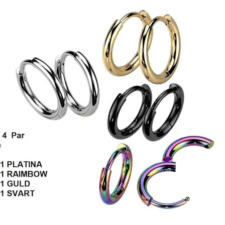 Pack 4 Par 12 mm Hoops örhängen i 316 stål