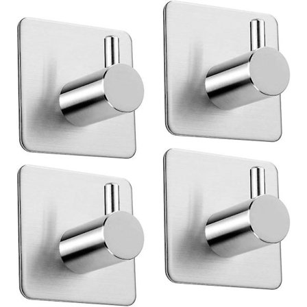 Lim uden søm 4 Højre vinkel kroge 304 rustfrit stål krogepcs klæbende håndklæde krog, badekåbe krog, væg krog, rustfrit stål
