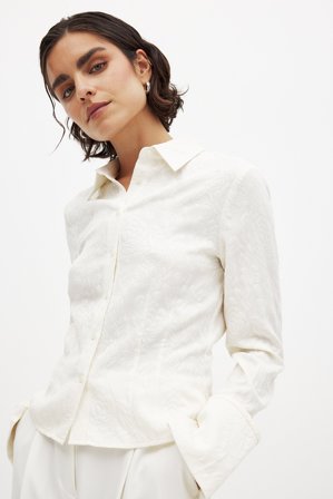 NA-KD - Jacquardskjorte - Kontorklær - Beige - EU 42