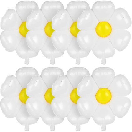 8 stycken Daisy ballonger Stora vita Daisy folie ballonger Mylar ballonger Vita blomster festdekorationer