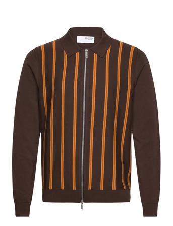 Slhmattis Ls Knit Stripe Zip Cardigan B Brown Selected Homme