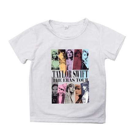 Taylor Swift Børne T-shirt til Drenge og Piger, Sommer, Kortærmet, Rund Hals, Casual Hvid White 130cm