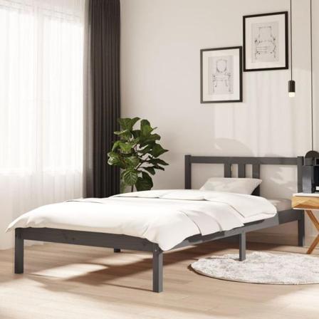 Vidaxl Sängram Grå Massiv Furu 100x200 Cm Grå