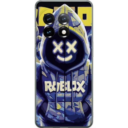 Kompatibelt Mobildeksel til OnePlus OnePlus 11 Blågul Roblox hettegenserfigur med minimalistisk neonstil og masket ansikt, moderne spillillustrasjon