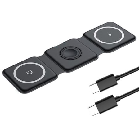 Sort Foldbar iPhone Trådløs Opladningsplade, 3 i 1 Kompakt Trådløs Oplader Stativ, Anvendelig til Trådløs Bærbar Opladestation Måtte til Iwatch/