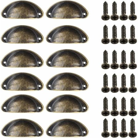 12 stk. skalformede dørhåndtag, retro dørhåndtag, traditionelle halvmåne møbelhåndtag med skruer, til skuffe, garderobe, kommode (bronze)