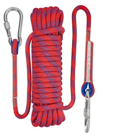 10 mm (3/8") høystyrke klatretau med 2 stålkroker for utendørs redning, rappellering, klippesikkerhet, rømningsutstyr, 10 meter langt