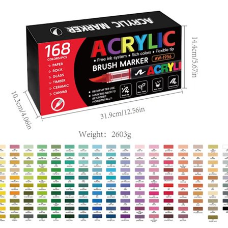 Tusser, akrylfarvepenne med blød spids, børns gør-det-selv kunsttegne pen 168 farver