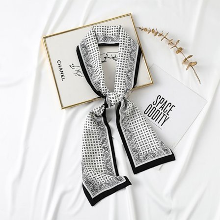 Firkantet Silke Satin Tørklæde Hoved Hals Tørklæde til Kvinder Hår Bånd Tilbehør, Sort- Hvid