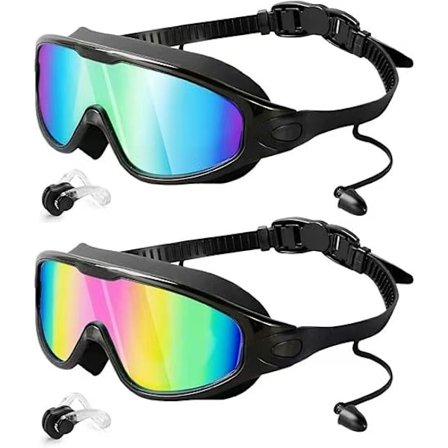 2-pak Anti-dug Svømmebriller, 180° Panoramaudsigt, Komfortable Vandtætte Silikonebriller med UV-beskyttelse