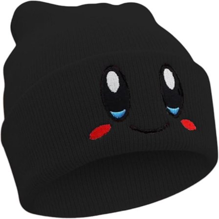 Håndlavet - Kirby Beanie Voksenstørrelse Anime Hat Tilbehør Kawaii, med pænt broderet mønster, Medium Sort