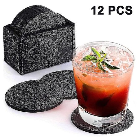 12 kappaletta huopaalustaa - vaaleanharmaa pyöreä (tummanharmaa)