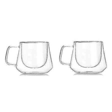 2 stk. dobbeltglas 200 ml resistent kaffekop diamant med håndtag kop PXCL HYM