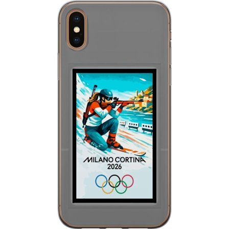 Kompatibelt Mobildeksel til Apple iPhone XS Max Retroplakat Cortina Milano 2026 med fjell, vintersportsutøvere, italienske trikolor, Milano-katedralen