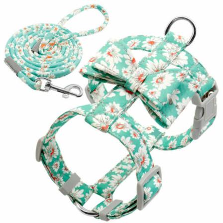 Husdjurshundar Sele Blommor Bowknot Mjuk Rem Lead Justerbar Båge
