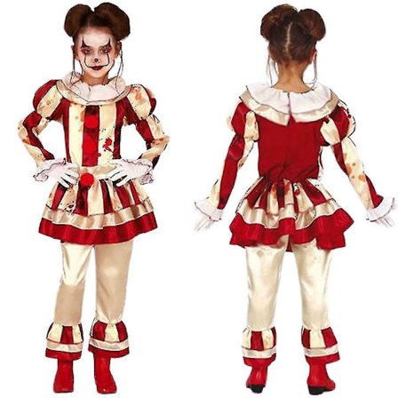Kids Cosplay Girls Dress Scary Clown Collar Halloween Cardinal Party Costumes W