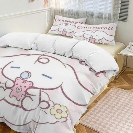 Zm229 Cinnamoroll 3-osainen yhden hengen sängynpeite - Sisältää 1 yhden hengen peiton ja 2 tyynyliinaa - Haalistumista kestävä mikrokuitu - 